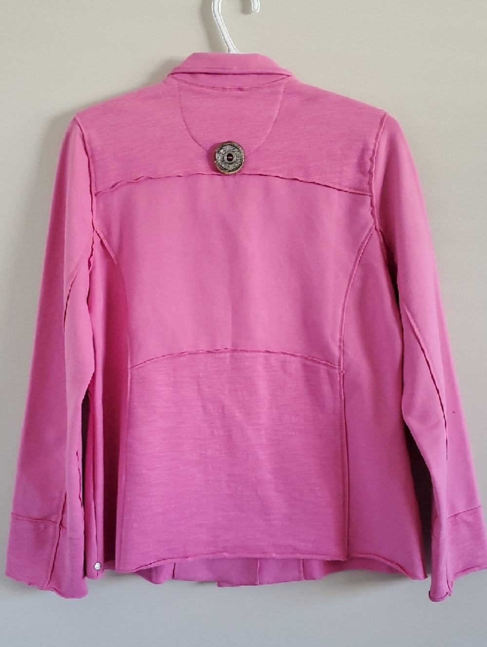 Neon Budha Pink Patched Large Button-Front Cotton Blazer Sz S Quirky Boho Artsy - Picture 8 of 14